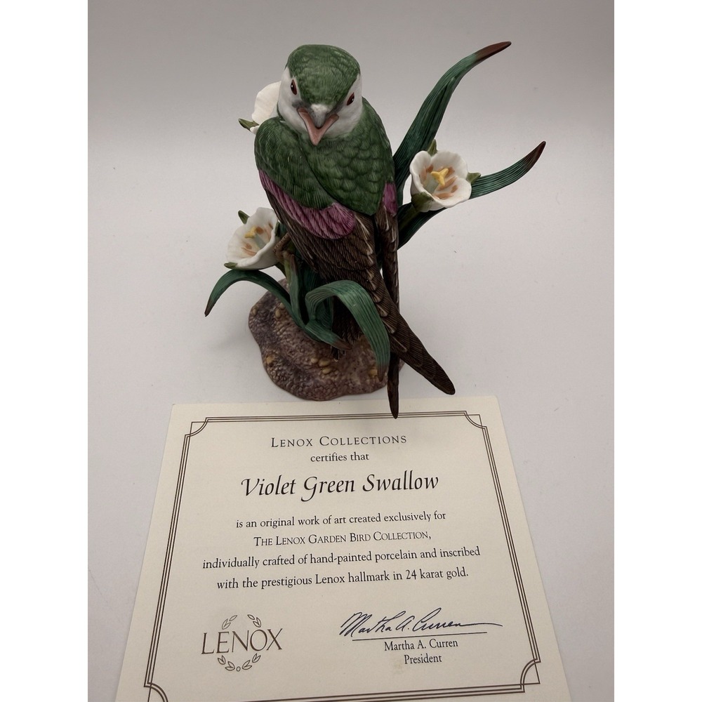 VIOLET GREEN SWALLOW By Lenox 2002 Garden Bird Collection Porcelain Figurine COA